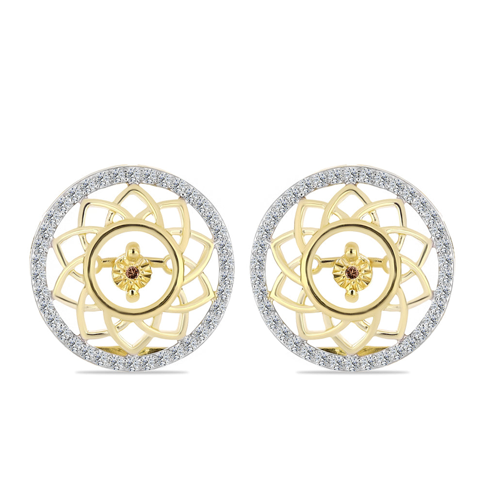 Pozlacené Stříbro 925/1000 - Náušnice s Cognac Diamantem a Bílým Topazem - Karátové číslo: 0.7. přibližná hmotnost: 5.7 gramů