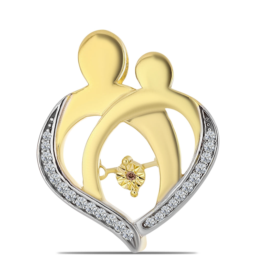 Pozlacené Stříbro 925/1000 - Přívěsek s Cognac Diamantem a Bílým Topazem - Karátové číslo: 0.2. přibližná hmotnost: 3.99 gramů 1 