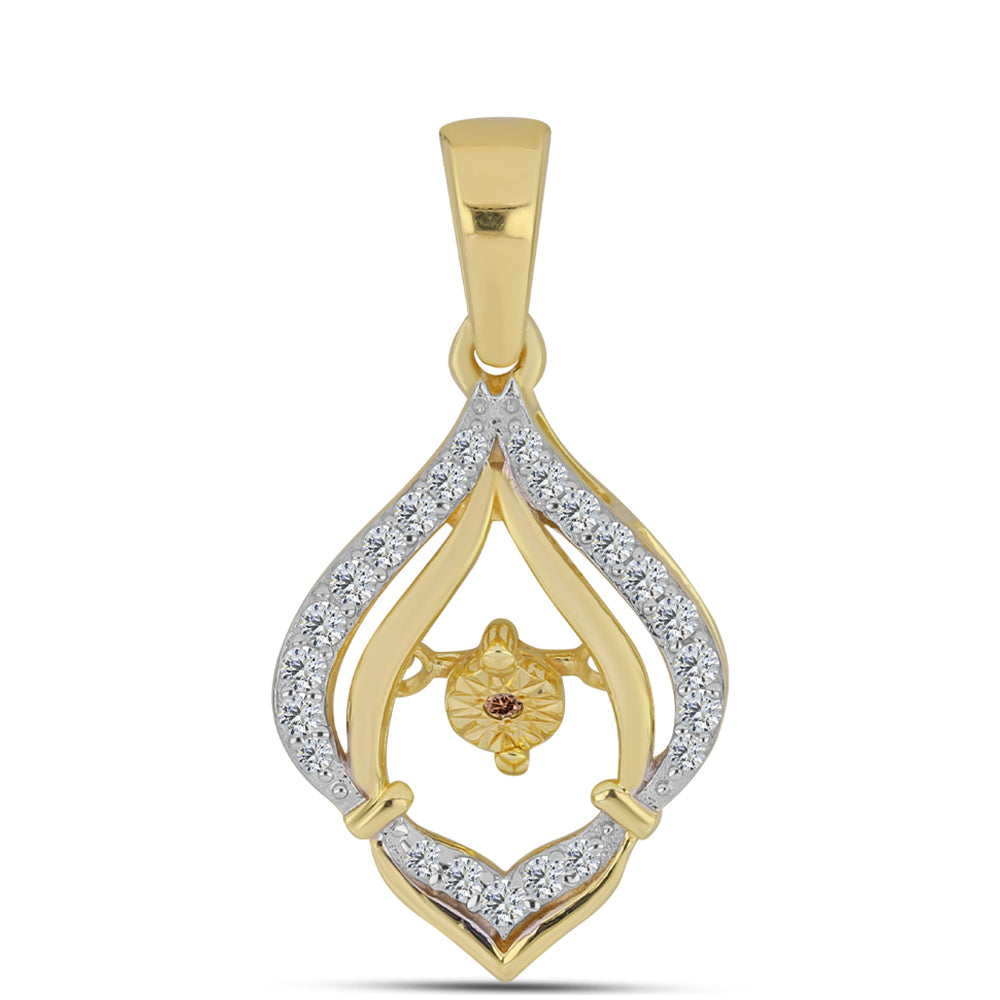 Pozlacené Stříbro 925/1000 - Přívěsek s Cognac Diamantem a Bílým Topazem - Karátové číslo: 0.21. přibližná hmotnost: 1.93 gramů