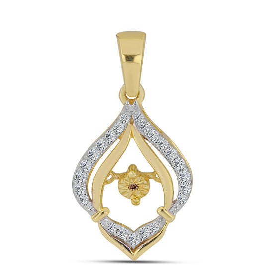 Pozlacené Stříbro 925/1000 - Přívěsek s Cognac Diamantem a Bílým Topazem - Karátové číslo: 0.21. přibližná hmotnost: 1.93 gramů