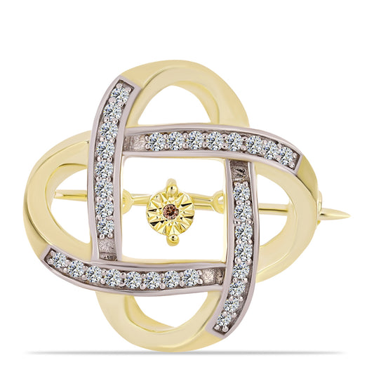 Pozlacené Stříbro 925/1000 - Brož s Cognac Diamantem a Bílým Topazem - Karátové číslo: 0.29. přibližná hmotnost: 4.28 gramů