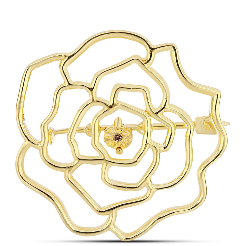 Pozlacené Stříbro 925/1000 - Brož s Cognac Diamantem - Karátové číslo: 0.01. přibližná hmotnost: 3.14 gramů