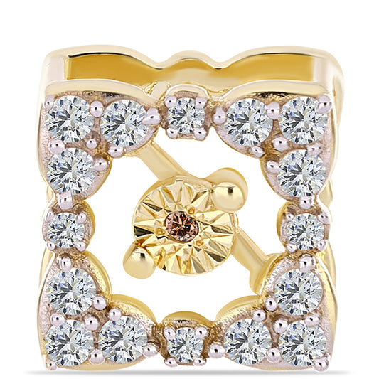 Pozlacené Stříbro 925/1000 - Brož s Cognac Diamantem a Bílým Topazem - Karátové číslo: 0.32. přibližná hmotnost: 2.32 gramů