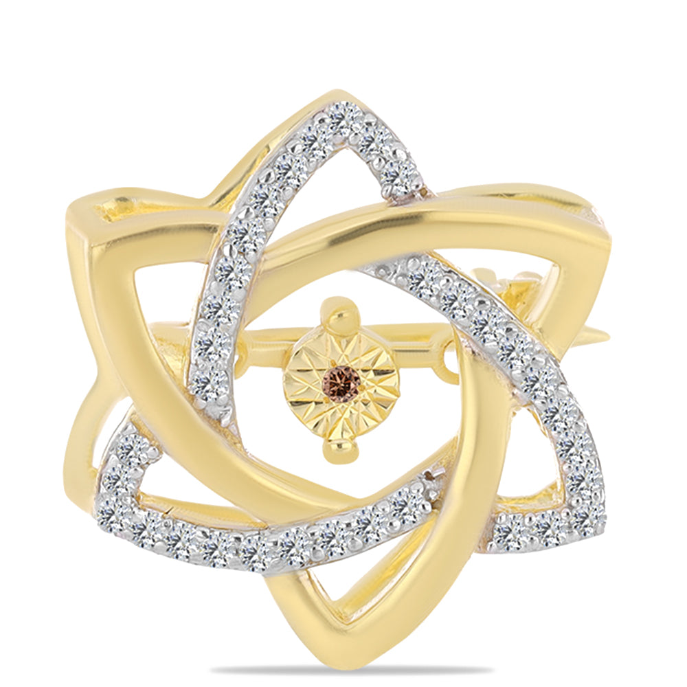 Pozlacené Stříbro 925/1000 - Brož s Cognac Diamantem a Bílým Topazem - Karátové číslo: 0.2. přibližná hmotnost: 2.39 gramů