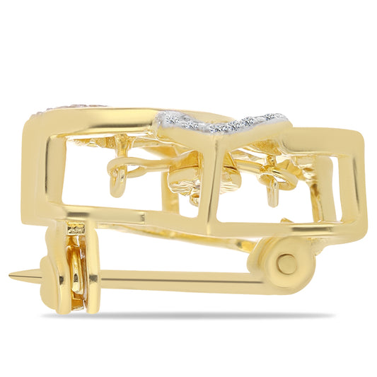 Pozlacené Stříbro 925/1000 - Brož s Cognac Diamantem a Bílým Topazem - Karátové číslo: 0.2. přibližná hmotnost: 2.39 gramů