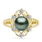 Pozlacený Stříbrný Prsten se Sladkovodní perlou v podobě Tahitské zelené iluze a Bílým Topazem