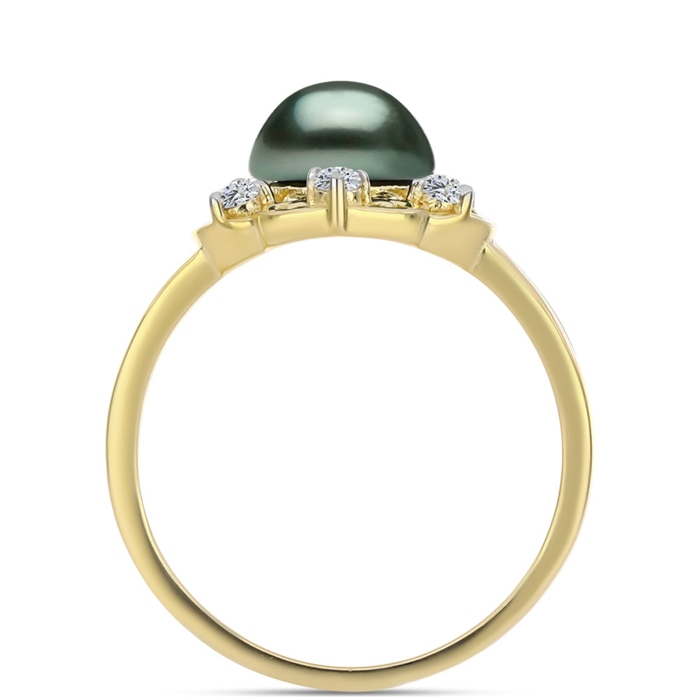 Pozlacený Stříbrný Prsten se Sladkovodní perlou v podobě Tahitské zelené iluze a Bílým Topazem 2 
