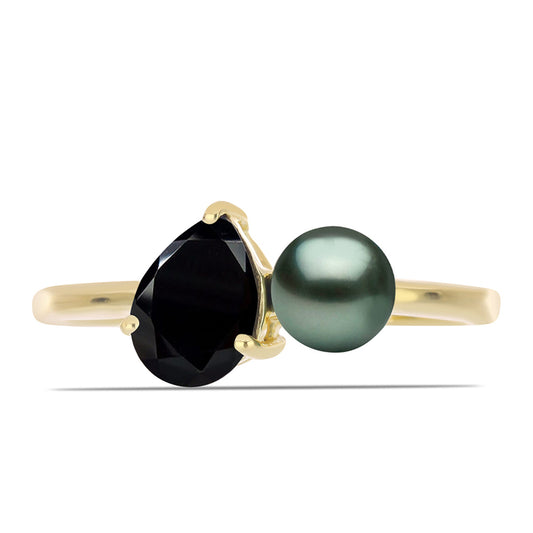 Pozlacené Stříbro 925/1000 - Prsten se Sladkovodní perlou v podobě Tahitské zelené iluze a Černým Spinelem z Horského Badachšánu - Karátové číslo: 1.72. přibližná hmotnost: 2.23 gramů