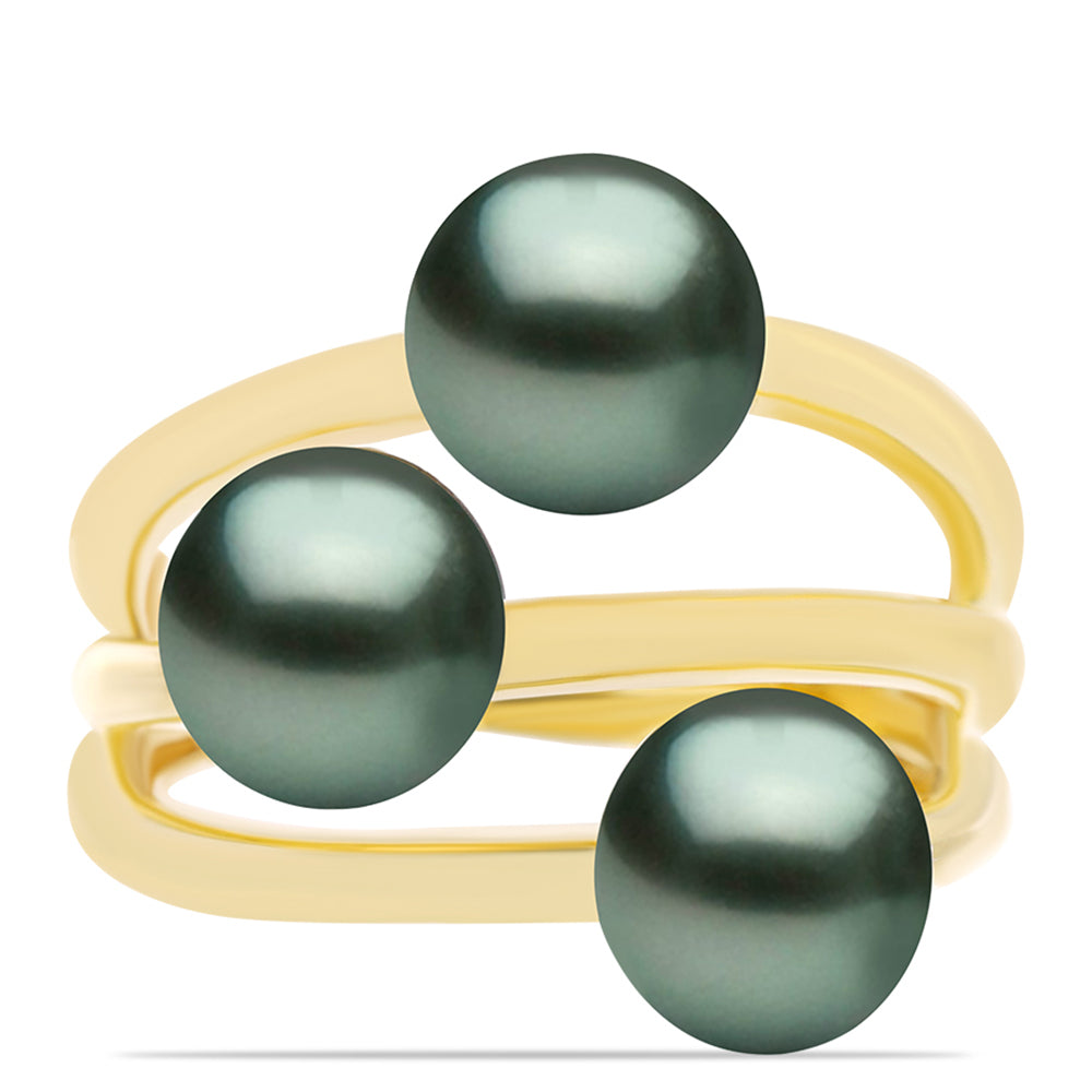 Pozlacený Stříbrný Prsten se Sladkovodní perlou v podobě Tahitské zelené iluze 1 