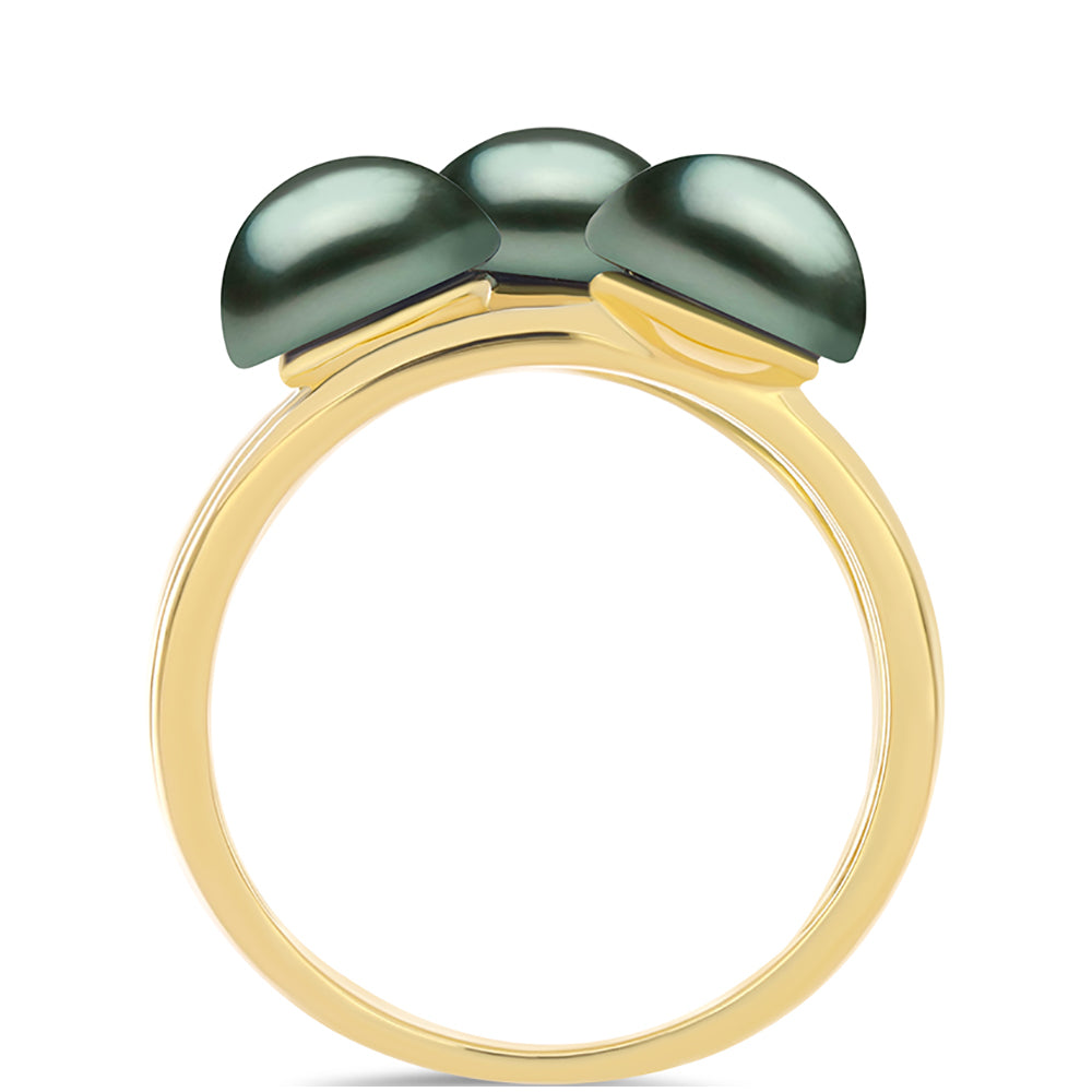 Pozlacený Stříbrný Prsten se Sladkovodní perlou v podobě Tahitské zelené iluze 2 