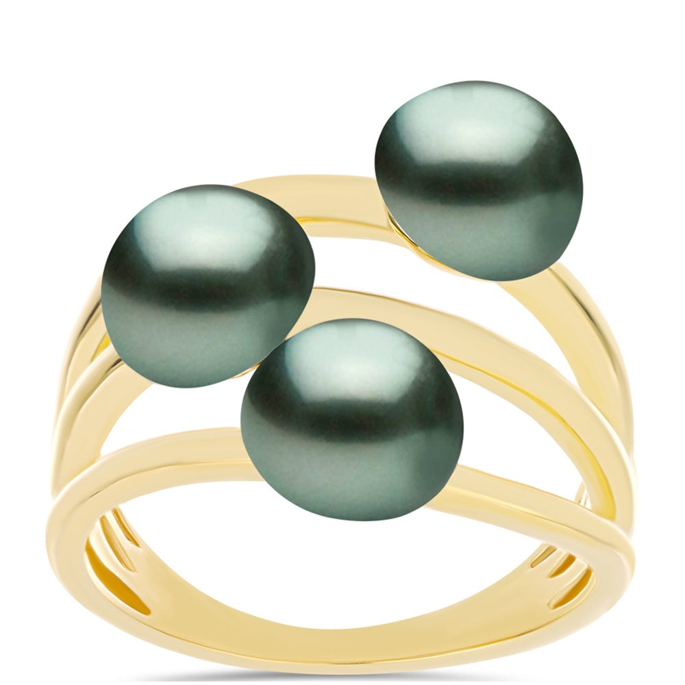 Pozlacený Stříbrný Prsten se Sladkovodní perlou v podobě Tahitské zelené iluze 3 