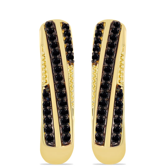 Pozlacené stříbro 925/1000 Náušnice s Černým Onyxem - Karátové číslo: 0.57. přibližná hmotnost: 5.6 gramů