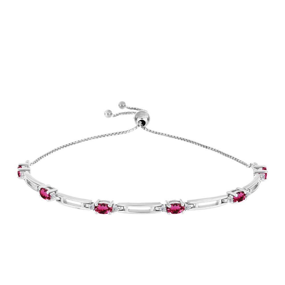 Stříbro 925/1000 - Náramek s Cruizero Rubelitem a Bílým Topazem - Karátové číslo: 1.62. přibližná hmotnost: 5.76 gramů 1 