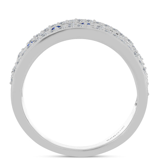 Stříbro 925/1000 - Prsten s Australským Modrým Safírem a Bílým Topazem - Karátové číslo: 0.69. přibližná hmotnost: 4.61 gramů