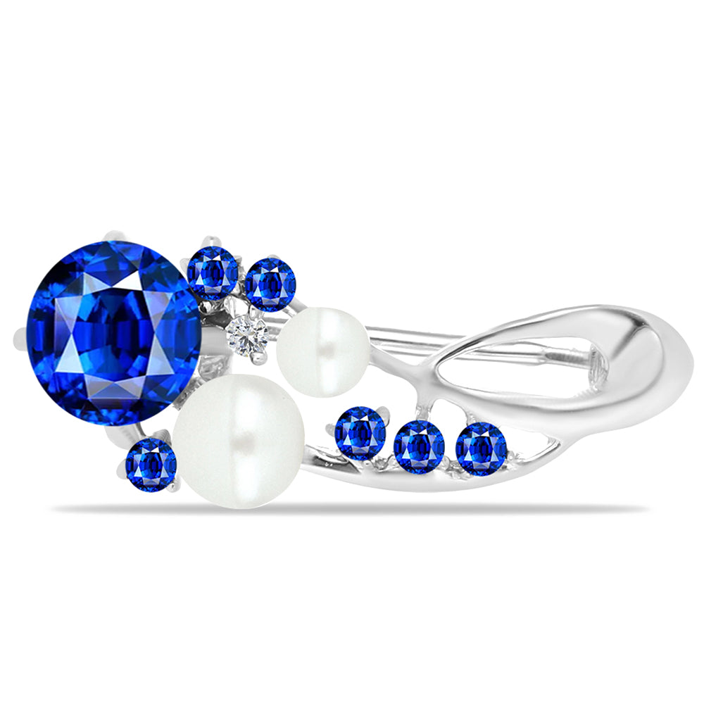 Stříbro 925/1000 Brož s Australským Modrým Safírem a Bílou Sladkovodní Perlou - Karátové číslo: 1.34. přibližná hmotnost: 1.58 gramů 1 