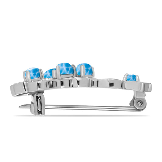 Stříbrný Brož s Barahonským Larimarem a Bílým Topazem