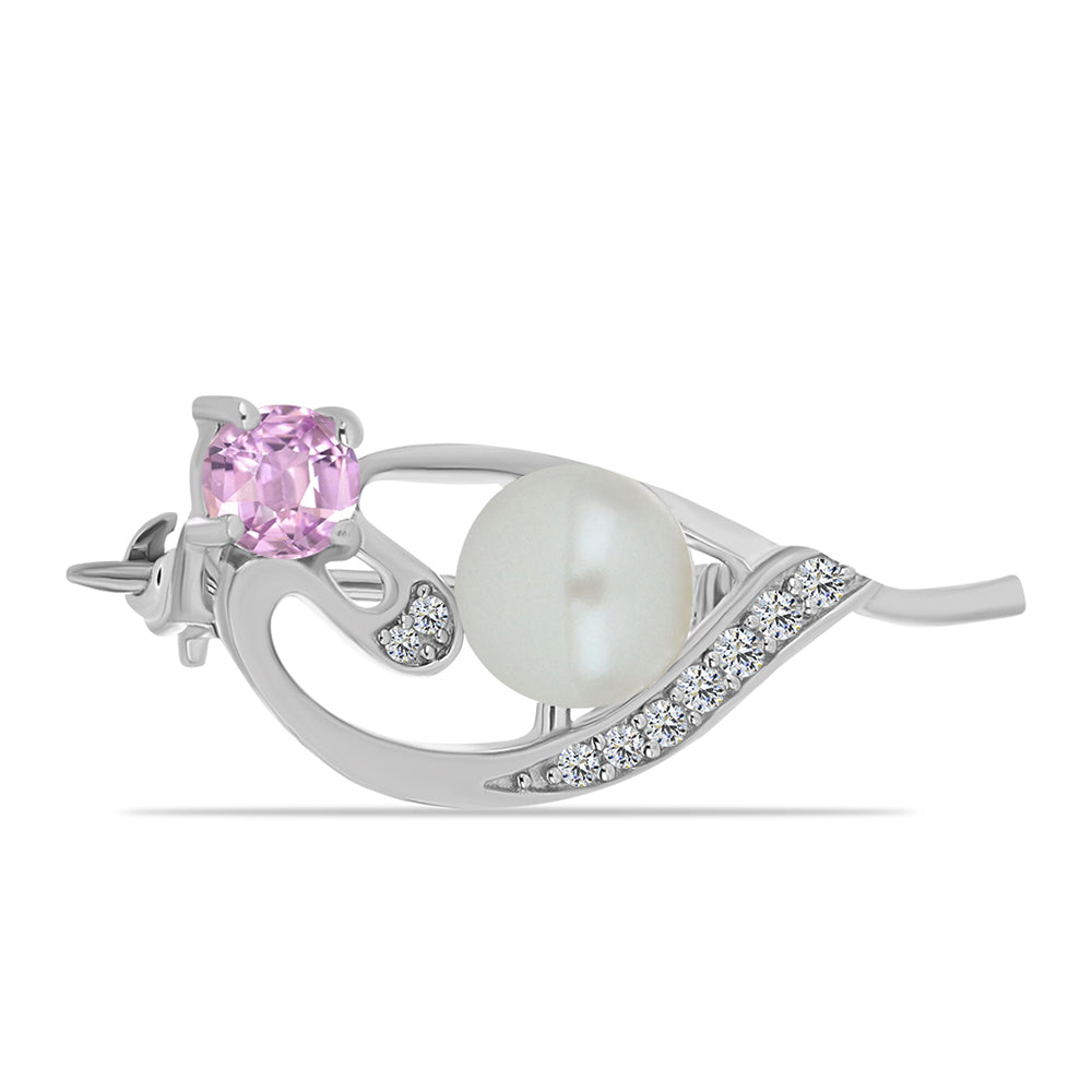 Stříbro 925/1000 - Brož s Kunzitem z Pala a Bílou Sladkovodní Perlou - Karátové číslo: 1.74. přibližná hmotnost: 1.93 gramů 1 