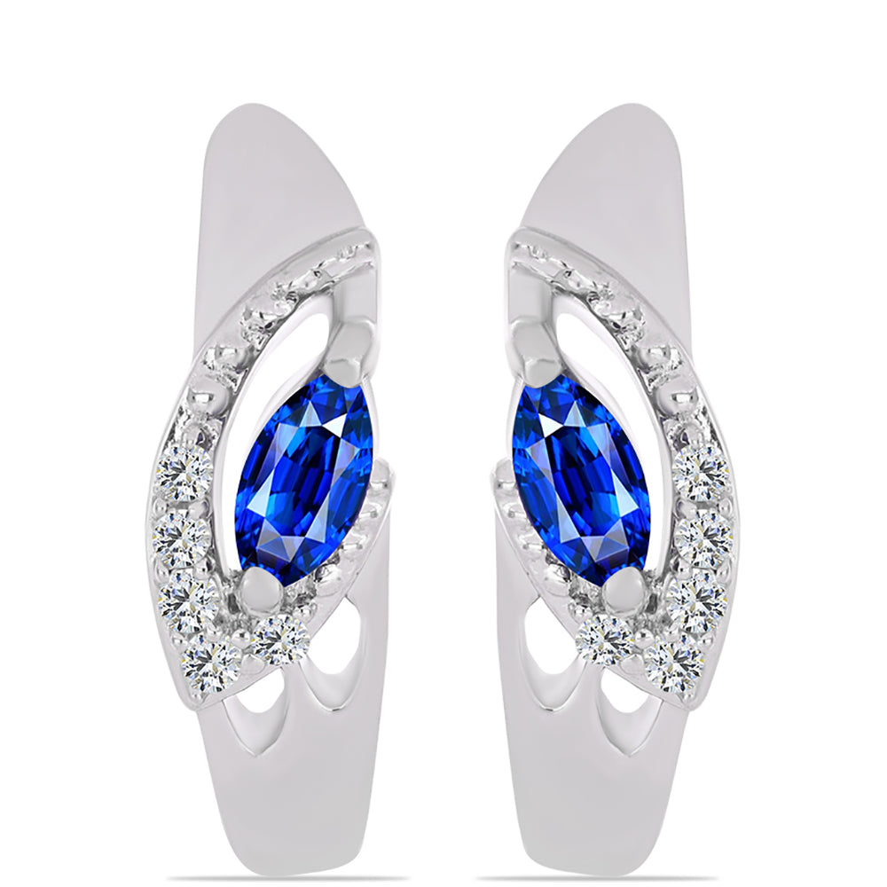 Stříbro 925/1000 - Náušnice s Australským Modrým Safírem a Bílým Topazem - Karátové číslo: 0.54. přibližná hmotnost: 3.89 gramů