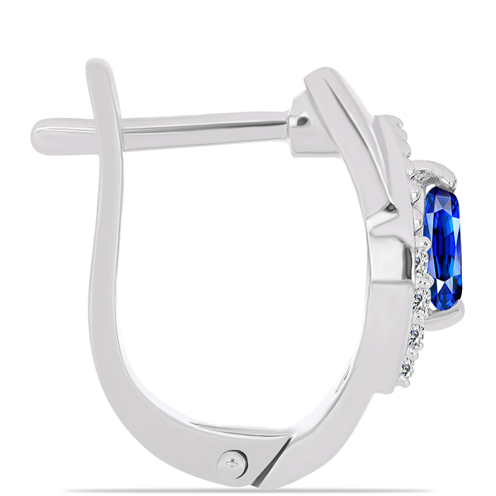 Stříbro 925/1000 - Náušnice s Australským Modrým Safírem a Bílým Topazem - Karátové číslo: 0.54. přibližná hmotnost: 3.89 gramů