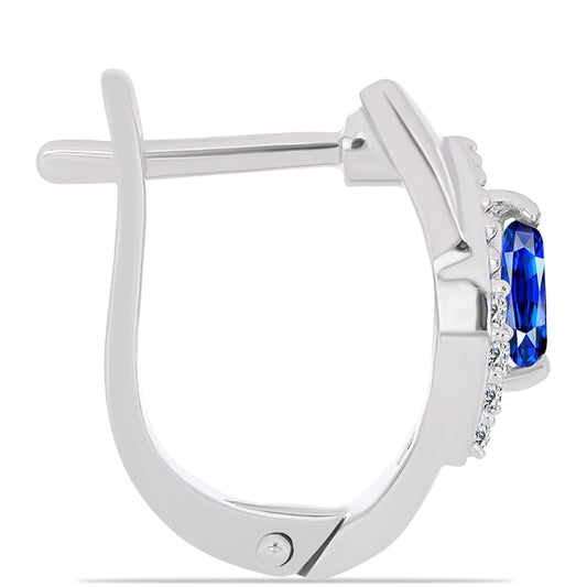 Stříbro 925/1000 - Náušnice s Australským Modrým Safírem a Bílým Topazem - Karátové číslo: 0.54. přibližná hmotnost: 3.89 gramů