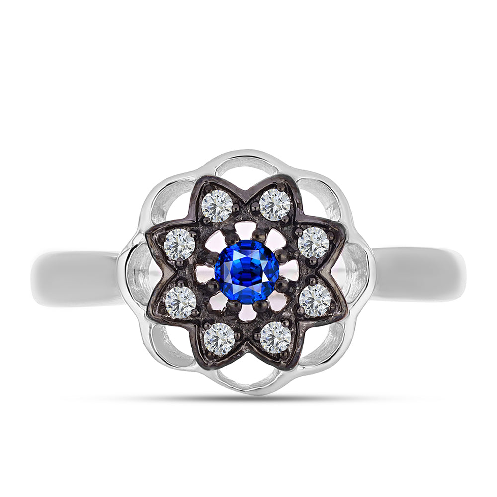 Stříbro 925/1000 - Prsten s Australským Modrým Safírem a Bílým Topazem - Karátové číslo: 0.3. přibližná hmotnost: 2.79 gramů