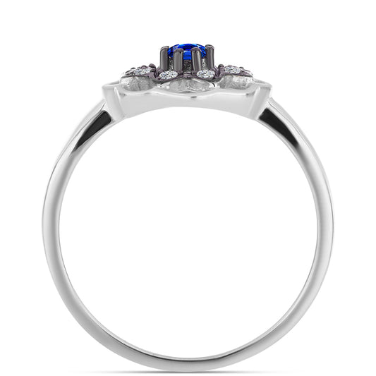 Stříbro 925/1000 - Prsten s Australským Modrým Safírem a Bílým Topazem - Karátové číslo: 0.3. přibližná hmotnost: 2.79 gramů