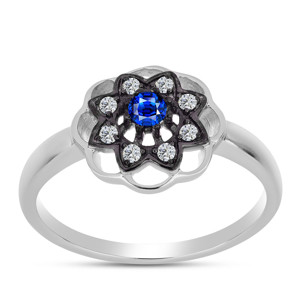 Stříbro 925/1000 - Prsten s Australským Modrým Safírem a Bílým Topazem - Karátové číslo: 0.3. přibližná hmotnost: 2.79 gramů 3 