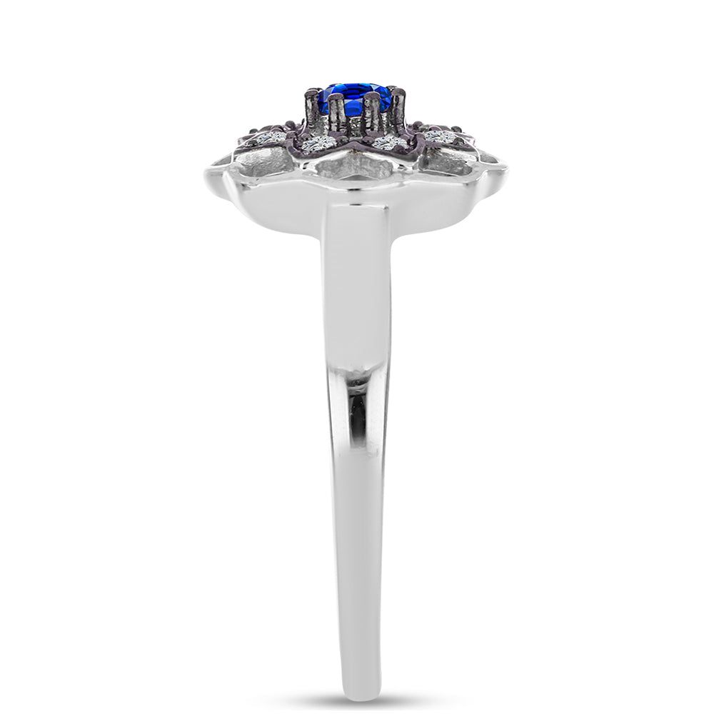 Stříbro 925/1000 - Prsten s Australským Modrým Safírem a Bílým Topazem - Karátové číslo: 0.3. přibližná hmotnost: 2.79 gramů 4 