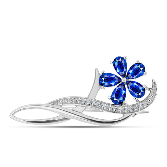 Stříbrný Brož s Australským Modrým Safírem a Bílým Topazem