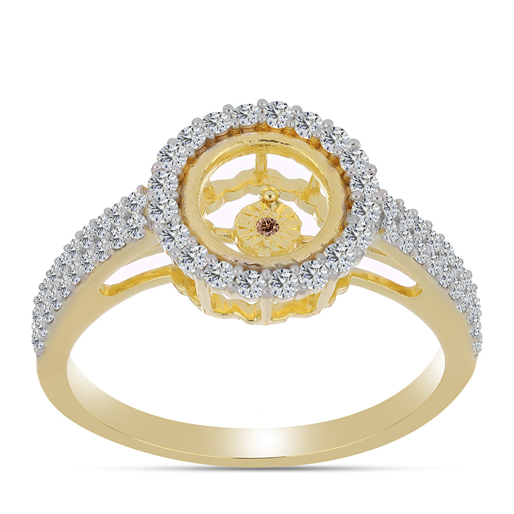 Pozlacené Stříbro 925/1000 - Prsten s Cognac Diamantem a Bílým Topazem - Karátové číslo: 0.73. přibližná hmotnost: 3.48 gramů