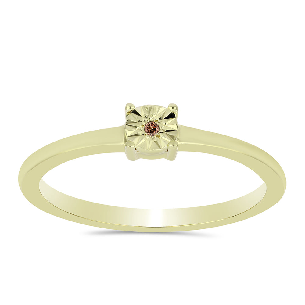 Pozlacené Stříbro 925/1000 - Prsten s Cognac Diamantem - Karátové číslo: 0.01. přibližná hmotnost: 1.6 gramů 3 