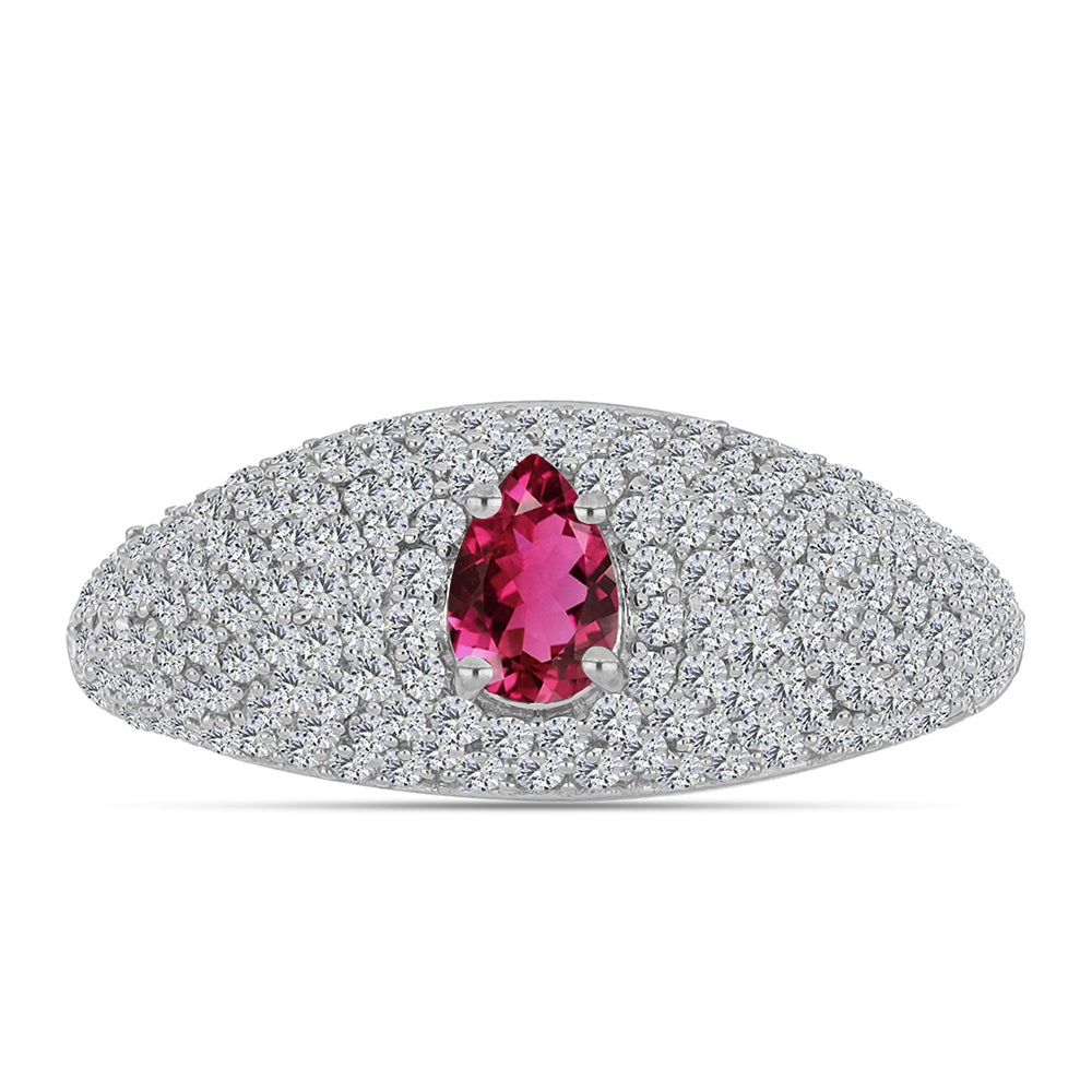 Stříbro 925/1000 - Prsten s Cruizero Rubelitem a Bílým Topazem - Karátové číslo: 1.66. přibližná hmotnost: 4.24 gramů