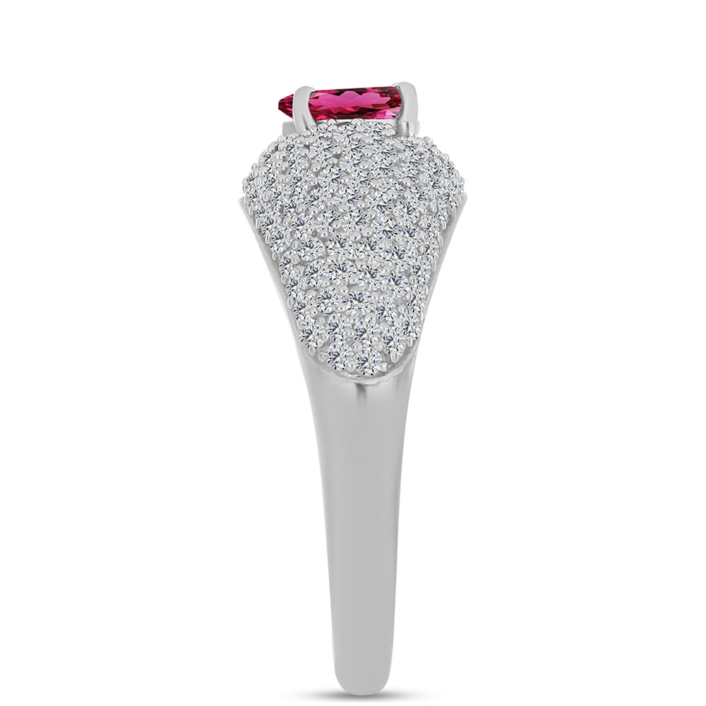 Stříbro 925/1000 - Prsten s Cruizero Rubelitem a Bílým Topazem - Karátové číslo: 1.66. přibližná hmotnost: 4.24 gramů 4 