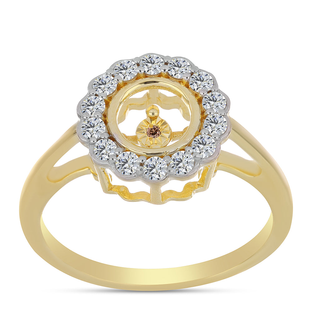 Pozlacené Stříbro 925/1000 - Prsten s Cognac Diamantem a Bílým Topazem - Karátové číslo: 0.58. přibližná hmotnost: 3.3 gramů