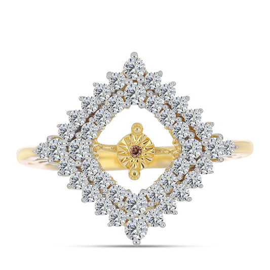 Pozlacené Stříbro 925/1000 - Prsten s Cognac Diamantem a Bílým Topazem - Karátové číslo: 1.09. přibližná hmotnost: 3.75 gramů