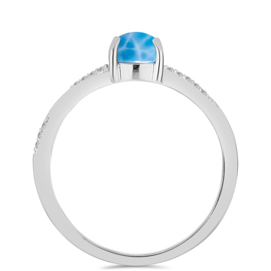 Stříbro 925/1000 - Prsten s Barahonským Larimarem a Bílým Topazem - Karátové číslo: 1.64. přibližná hmotnost: 2.74 gramů