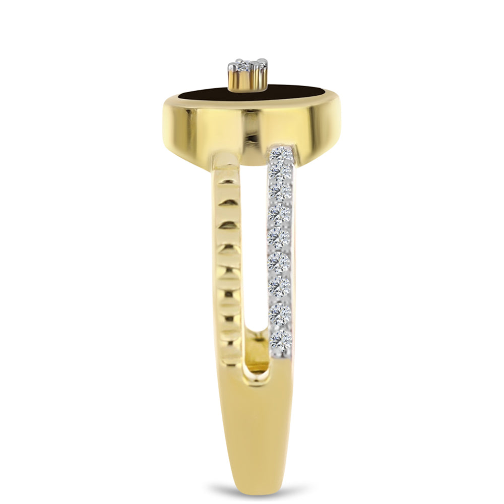 Pozlacené Stříbro 925/1000 - Prsten s Černým Onyxem a Bílým Topazem - Karátové číslo: 1.28. přibližná hmotnost: 3.18 gramů