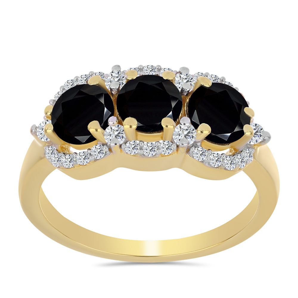 Pozlacené Stříbro 925/1000 - Prsten s Černým Onyxem a Bílým Topazem - Karátové číslo: 2.11. přibližná hmotnost: 3.14 gramů 3 