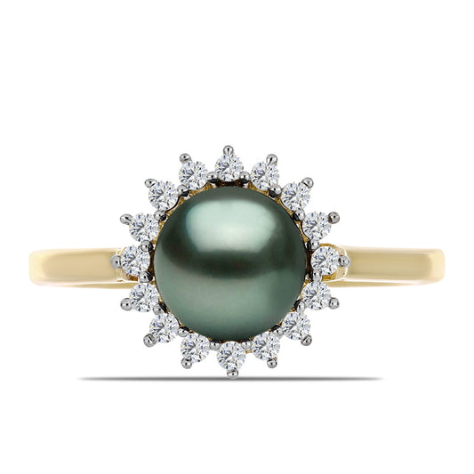 Pozlacený Stříbrný Prsten se Sladkovodní perlou v podobě Tahitské zelené iluze a Bílým Topazem