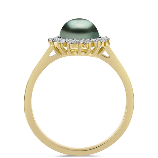 Pozlacený Stříbrný Prsten se Sladkovodní perlou v podobě Tahitské zelené iluze a Bílým Topazem