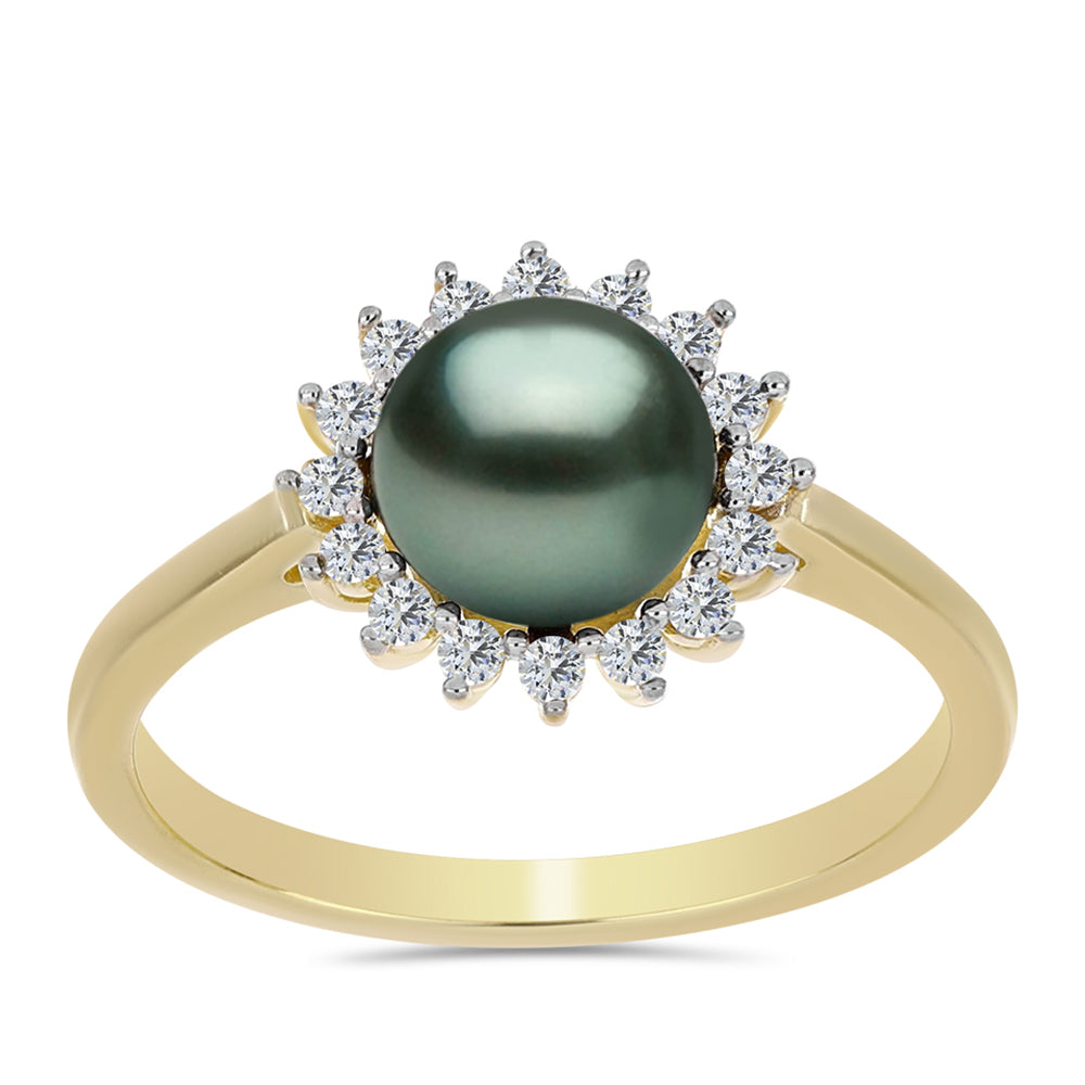 Pozlacený Stříbrný Prsten se Sladkovodní perlou v podobě Tahitské zelené iluze a Bílým Topazem 3 