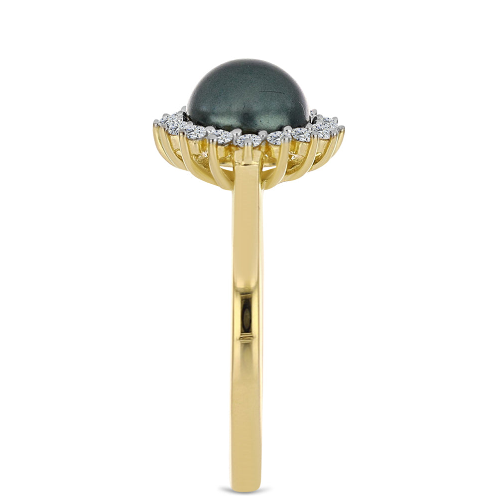 Pozlacený Stříbrný Prsten se Sladkovodní perlou v podobě Tahitské zelené iluze a Bílým Topazem