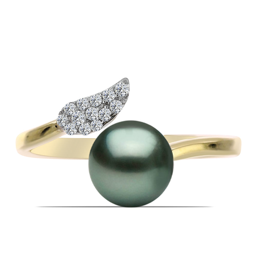 Pozlacený Stříbrný Prsten se Sladkovodní perlou v podobě Tahitské zelené iluze a Bílým Topazem 1 