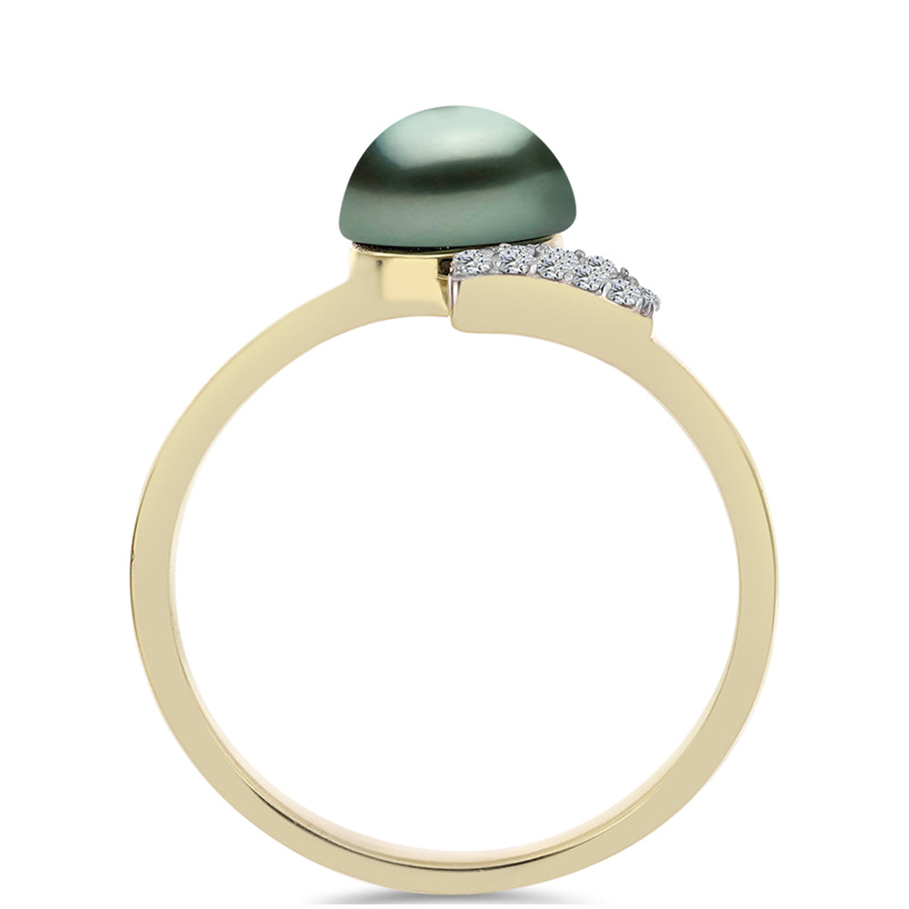 Pozlacený Stříbrný Prsten se Sladkovodní perlou v podobě Tahitské zelené iluze a Bílým Topazem 2 