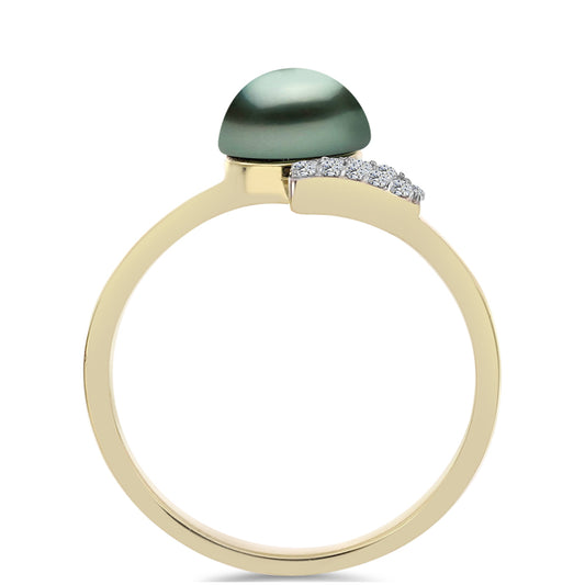 Pozlacený Stříbrný Prsten se Sladkovodní perlou v podobě Tahitské zelené iluze a Bílým Topazem