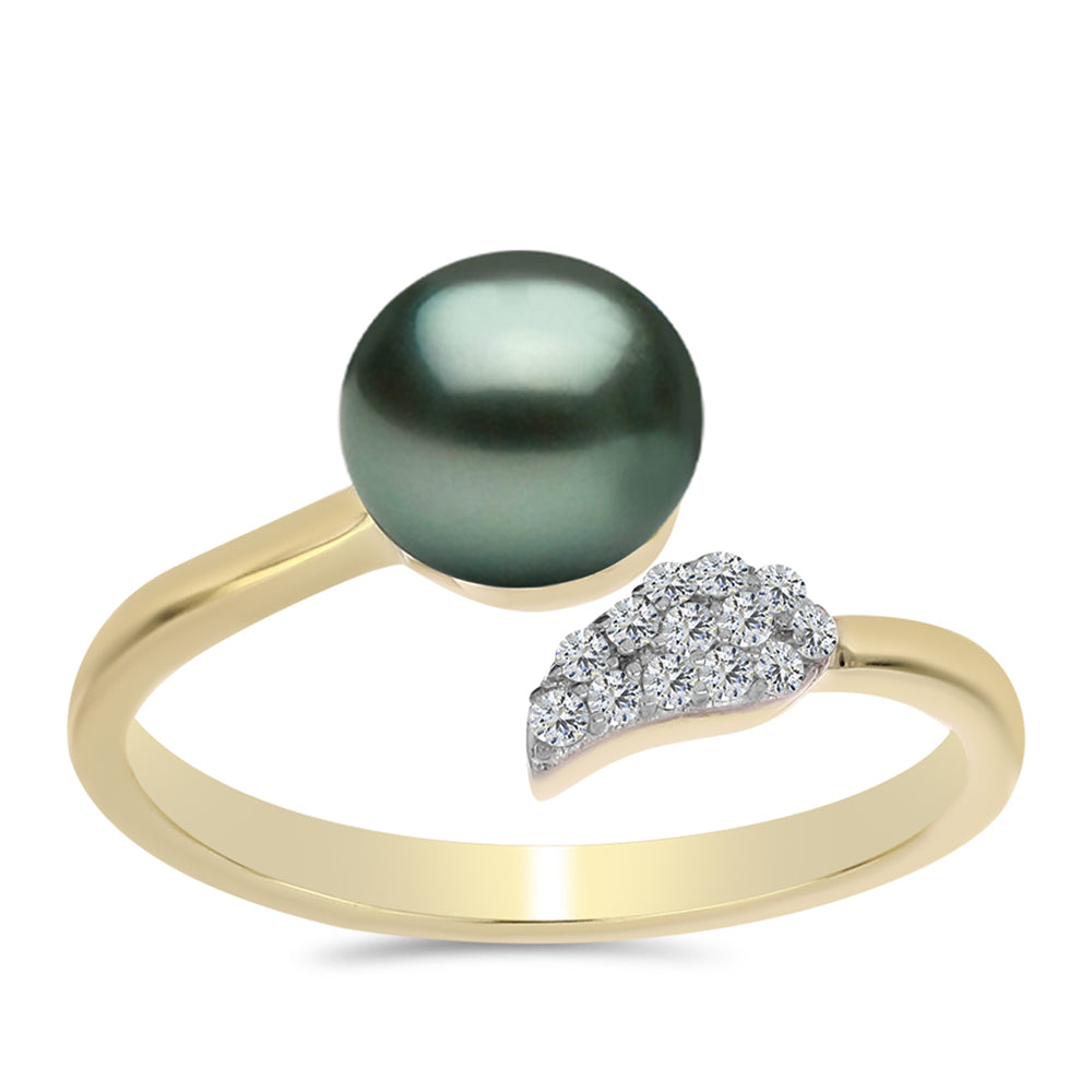 Pozlacený Stříbrný Prsten se Sladkovodní perlou v podobě Tahitské zelené iluze a Bílým Topazem