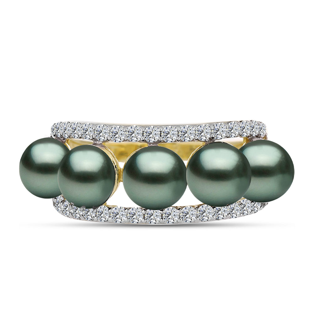 Pozlacené Stříbro 925/1000 - Prsten se Sladkovodní perlou v podobě Tahitské zelené iluze a Bílým Topazem - Karátové číslo: 2.17. přibližná hmotnost: 3.86 gramů 1 