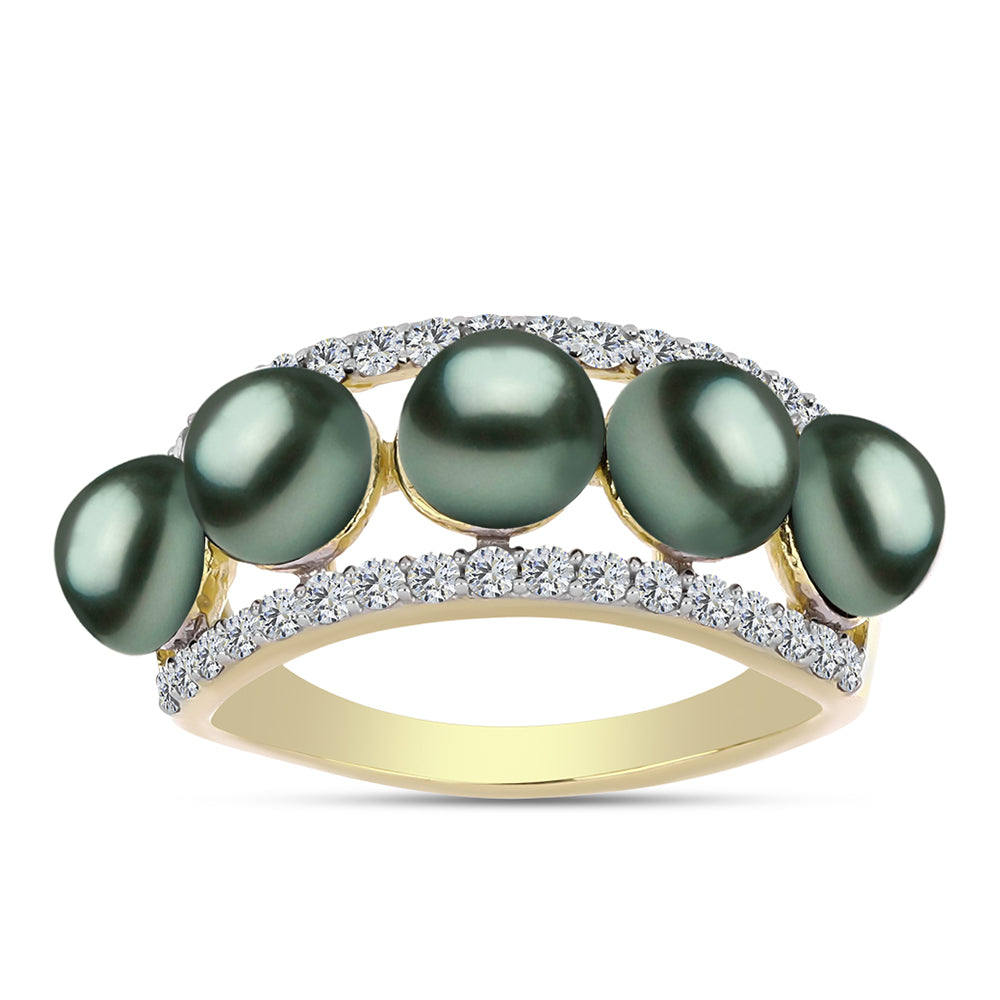 Pozlacené Stříbro 925/1000 - Prsten se Sladkovodní perlou v podobě Tahitské zelené iluze a Bílým Topazem - Karátové číslo: 2.17. přibližná hmotnost: 3.86 gramů