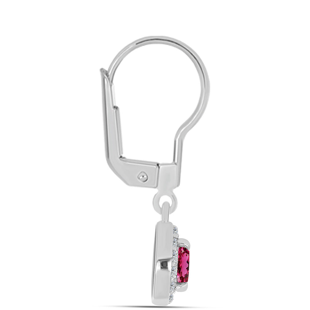 Stříbrné Náušnice s Cruizero Rubelitem a Bílým Topazem