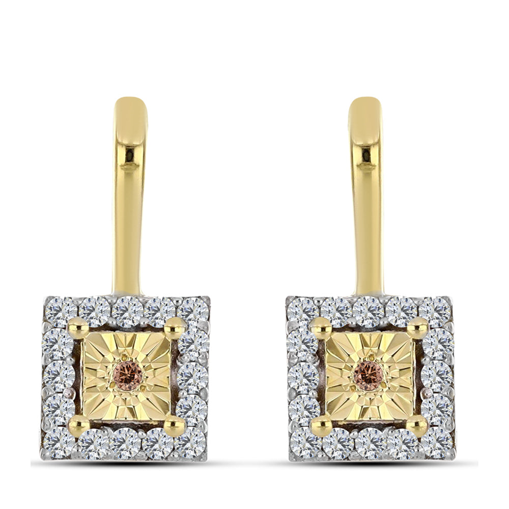 Pozlacené Stříbro 925/1000 - Náušnice s Cognac Diamantem a Bílým Topazem - Karátové číslo: 0.3. přibližná hmotnost: 3.16 gramů 1 